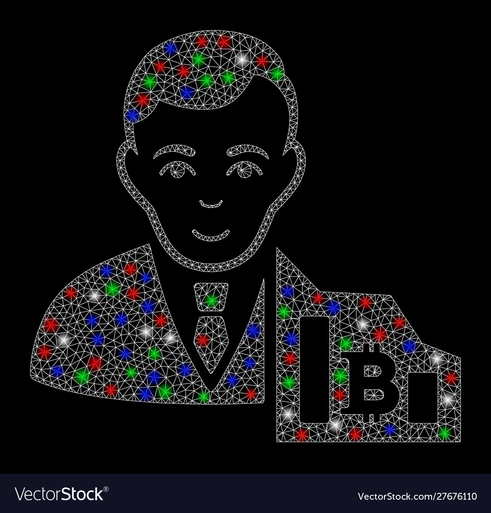 Bright mesh wire frame bitcoin trader with flare vector image Bright mesh wire frame bitcoin trader with flare