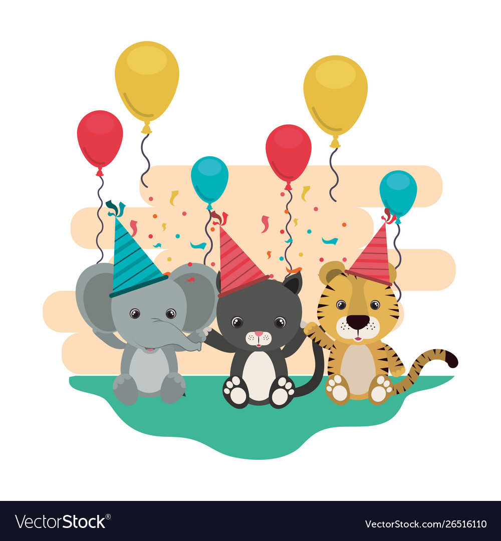 Card celebration with animals on white Royalty Free Vector