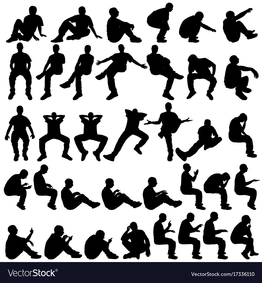 Diverse Silhouette Poses - People Sitting