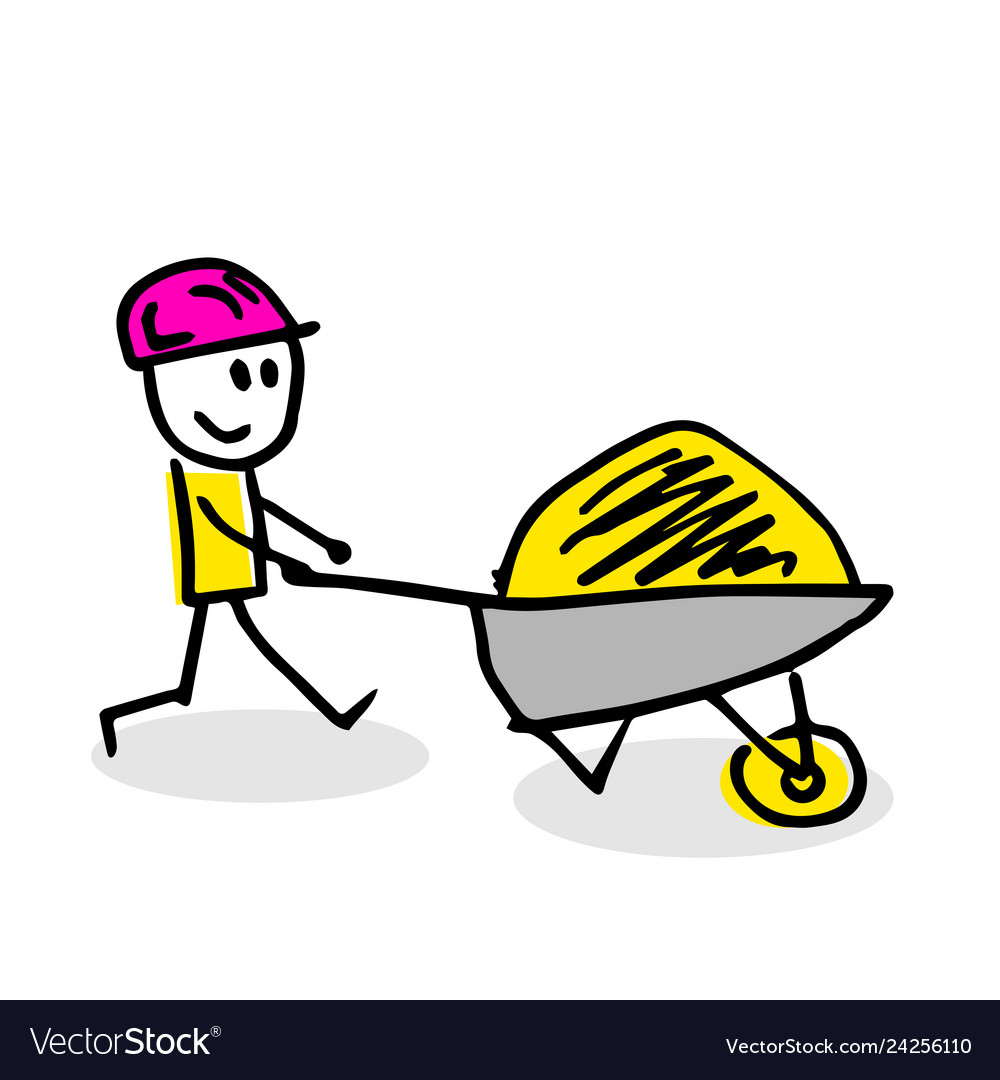 Drawing of stick figure with cart vector image Drawing of stick figure with cart