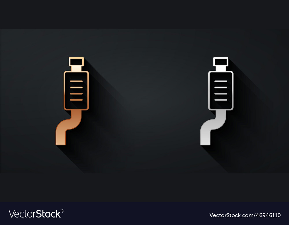 Gold and silver car muffler icon isolated on black