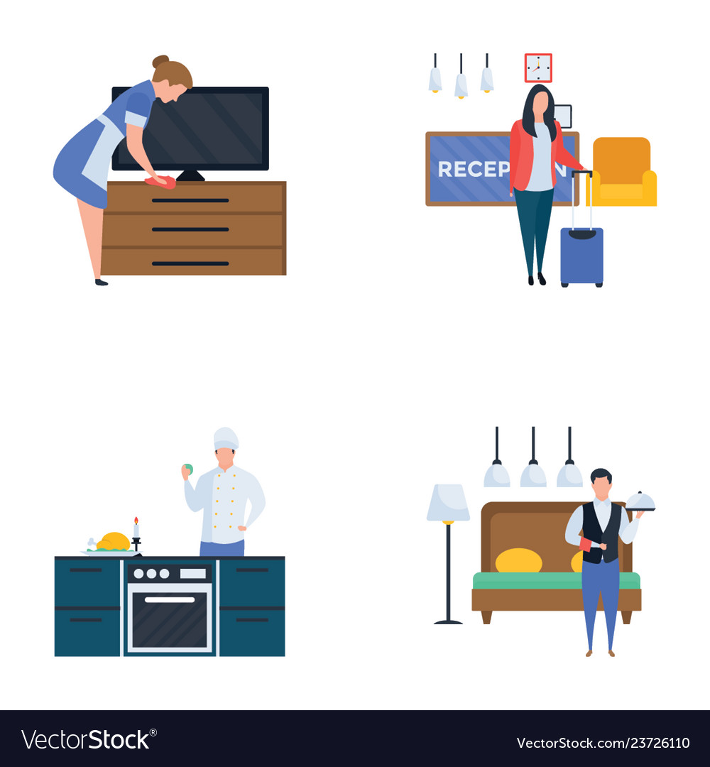 Hotel reception and services icons pack