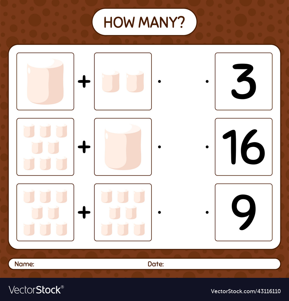 How many counting game with marshmallow worksheet vector image How many counting game with marshmallow worksheet