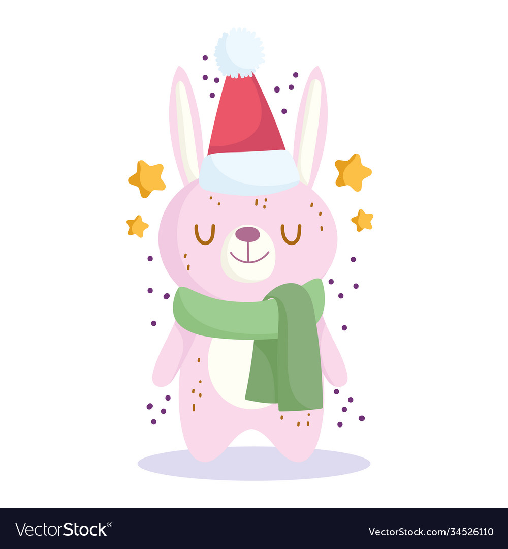 Merry christmas cute bunny with santa hat