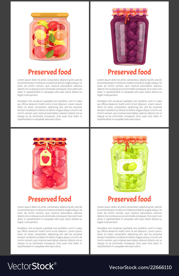 Preserved fruit and vegetables set icon vector image Preserved fruit and vegetables set icon