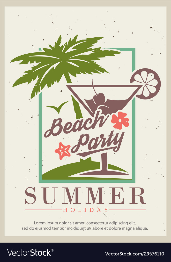 Summer beach party retro poster design vector image Summer beach party retro poster design