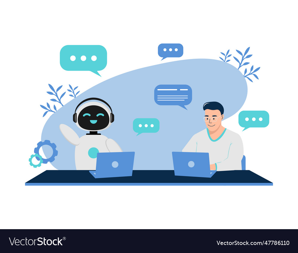 With a robot and guy