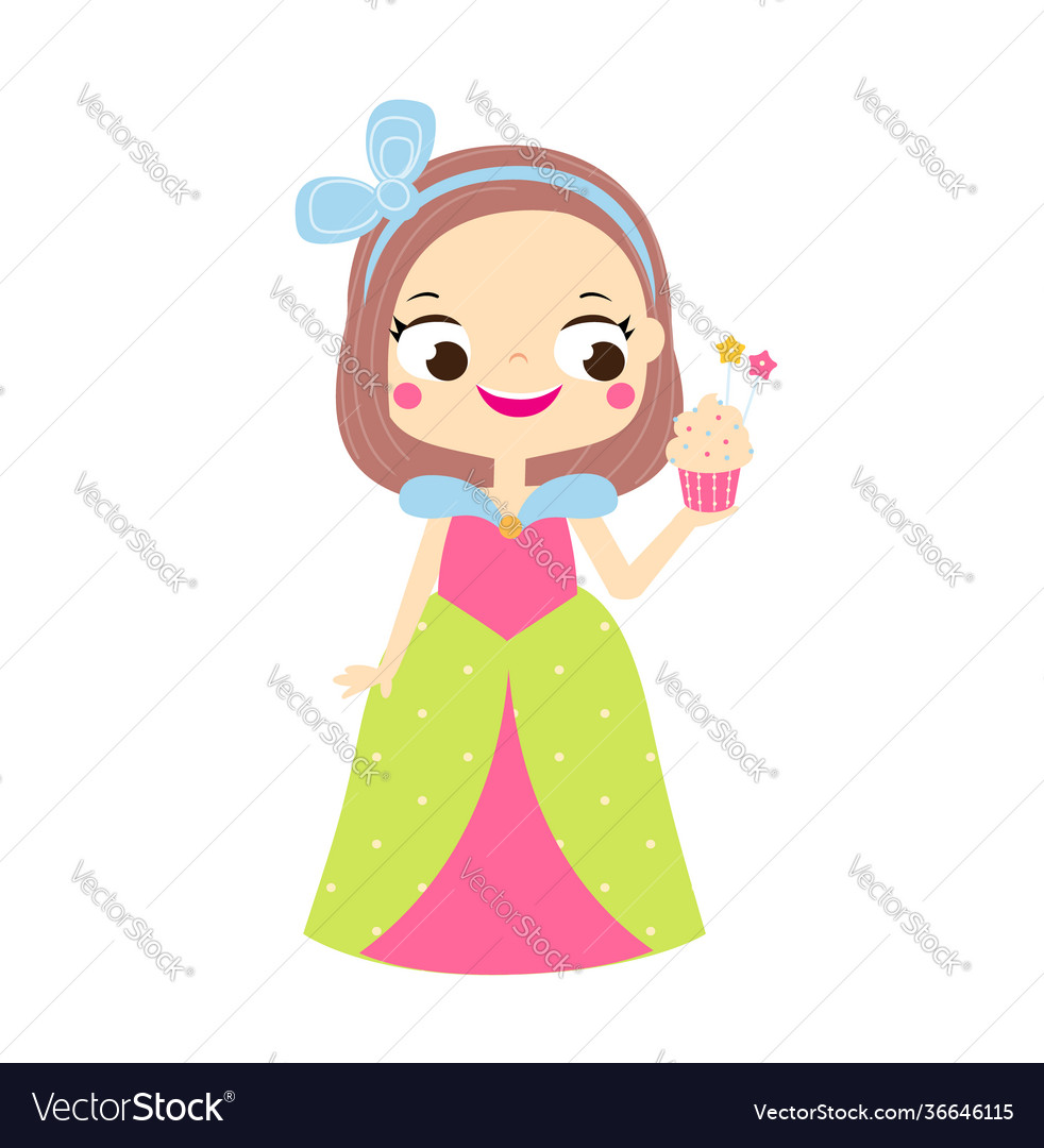 Cartoon Mädchen im schönen Kleid mit Cupcake niedlich