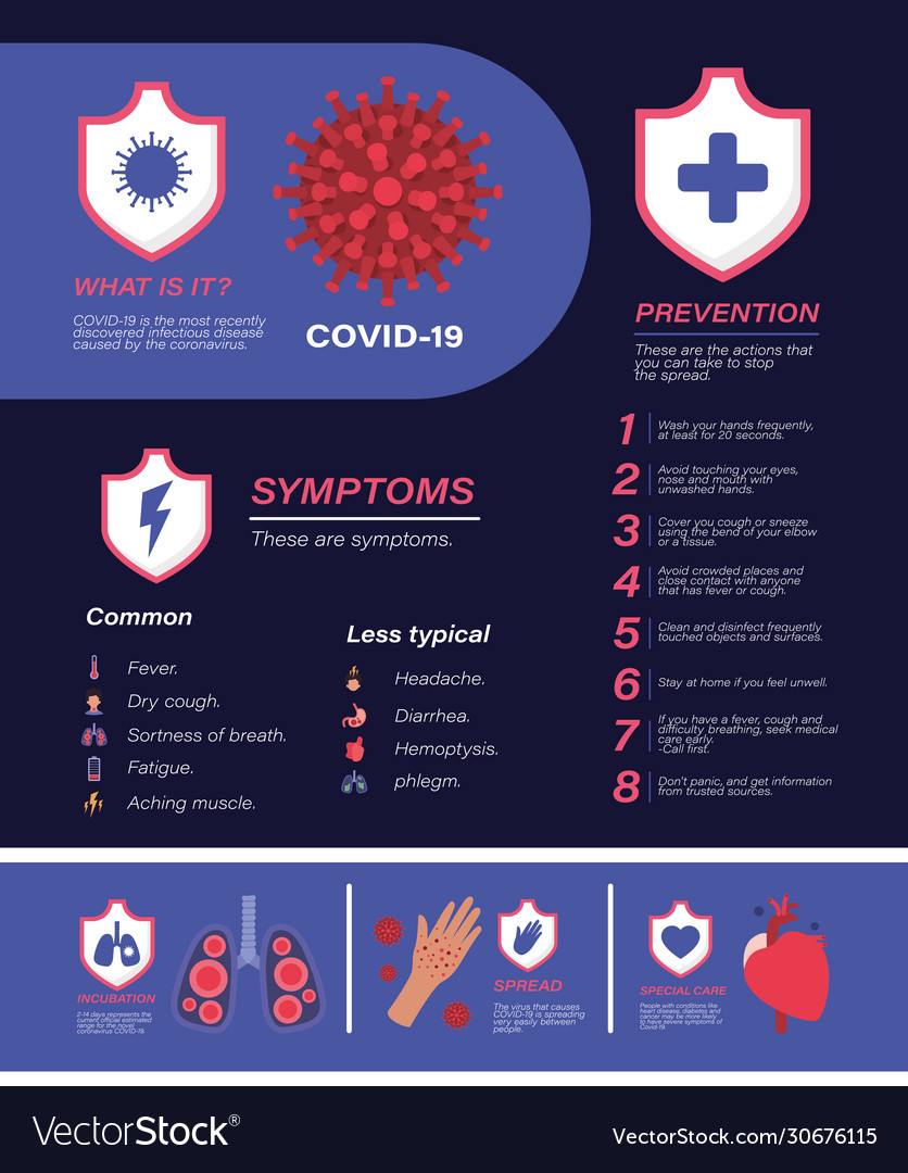 Covid19 19 virus prevention and symptoms Vector Image