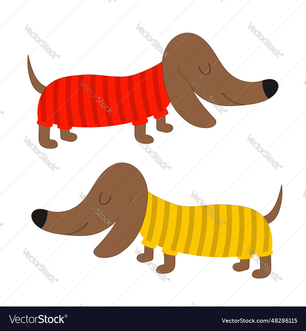 Dachshund dog breed set cute cartoon character