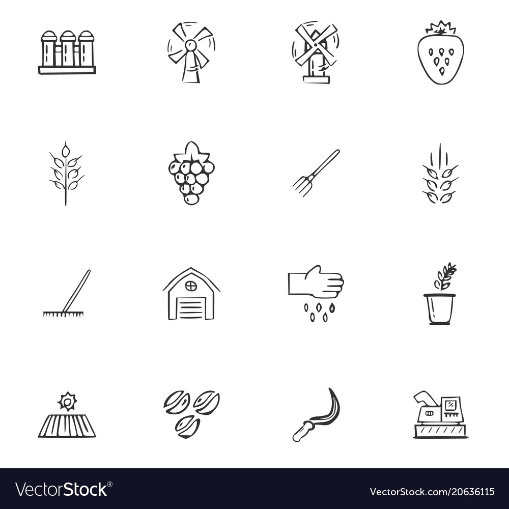 Doodle farming icons set