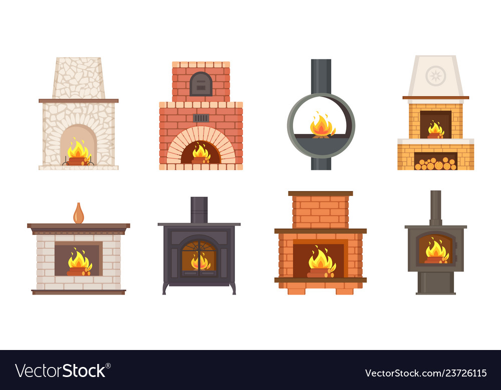 Fireplaces With Shelves And Different Pavement Vector Image