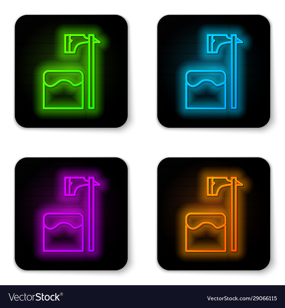 Glowing neon line executioner axe in tree block vector image Glowing neon line executioner axe in tree block