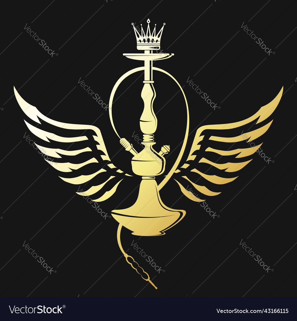 Golden hookah with wings unique design Royalty Free Vector