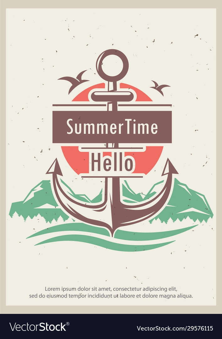 Hello summer time retro poster design vector image Hello summer time retro poster design