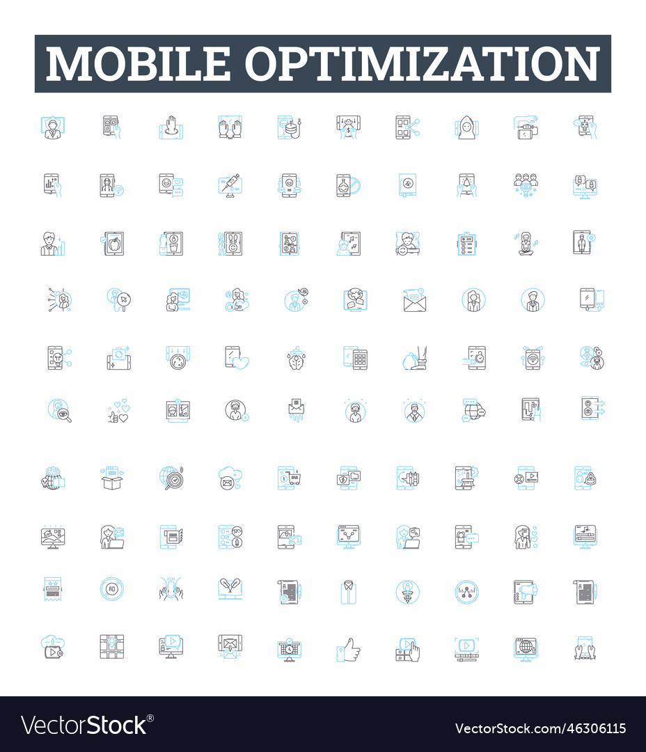 Mobile optimization line icons set vector image Mobile optimization line icons set