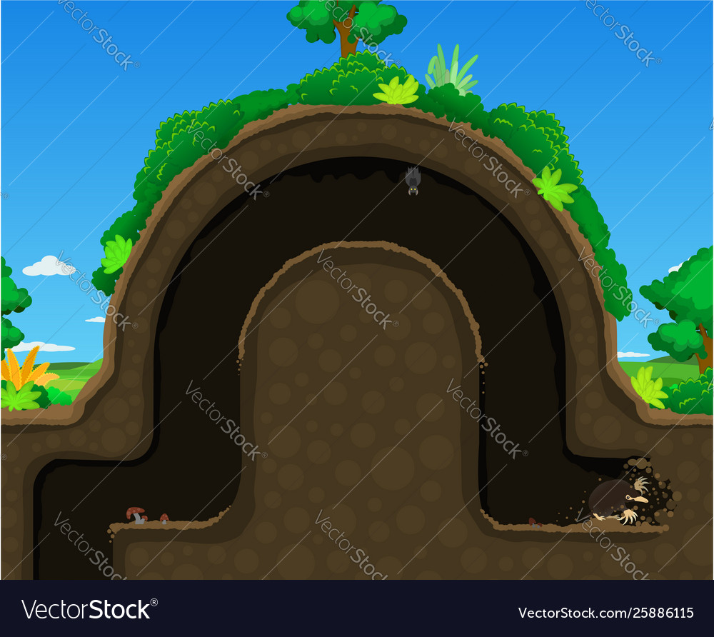 Mole hill dig underground cartoon Royalty Free Vector Image