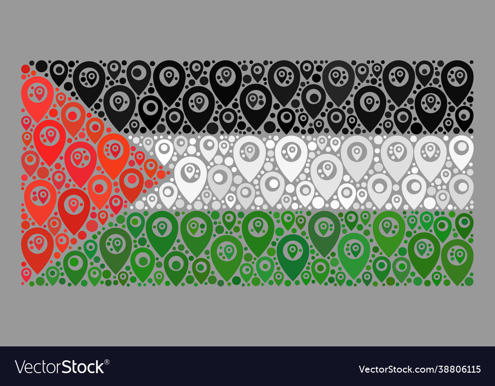 Pointer palestine flag - mosaic with map pointers Vector Image