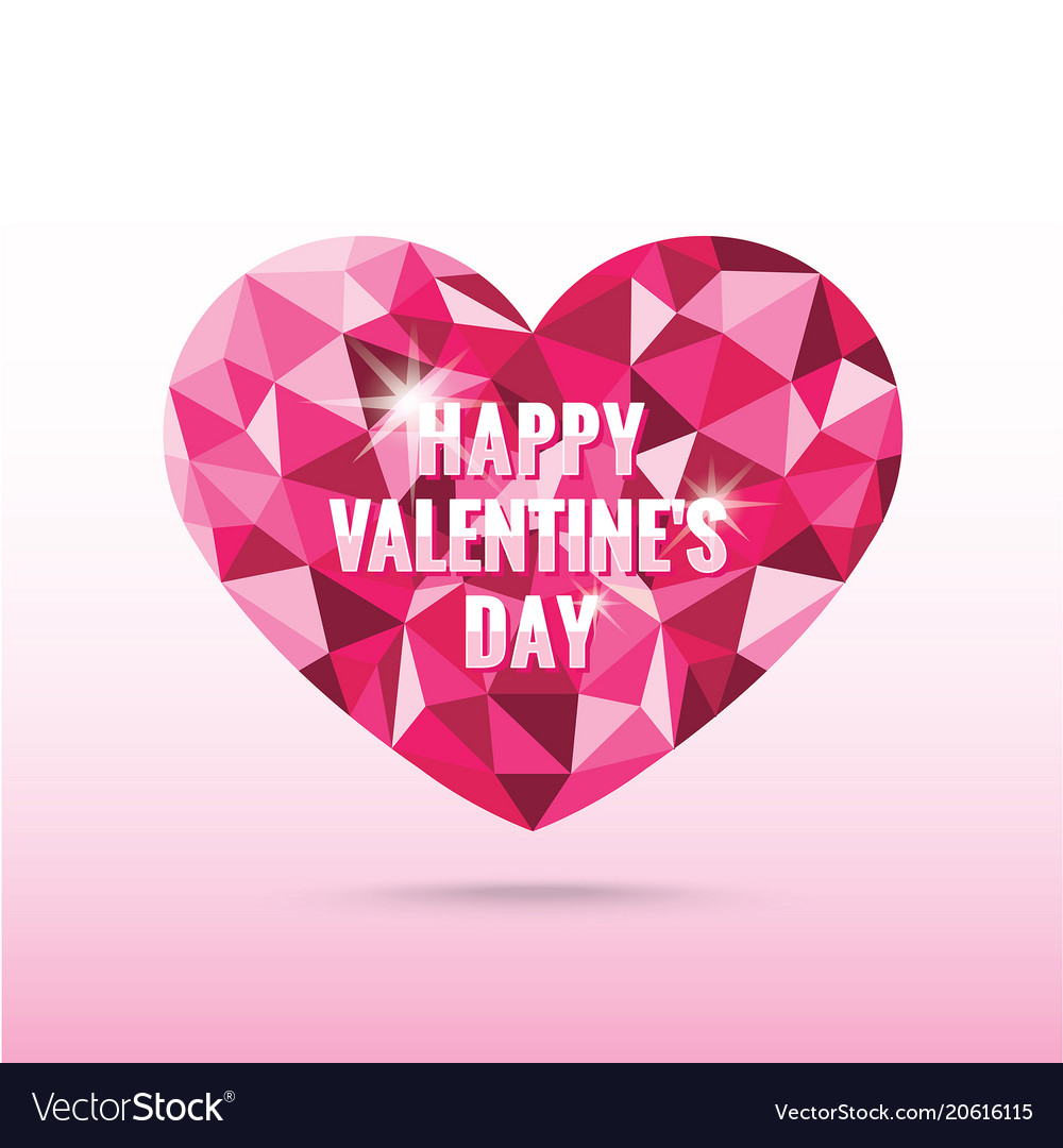 Polygonal pink heart valentines day with shadow