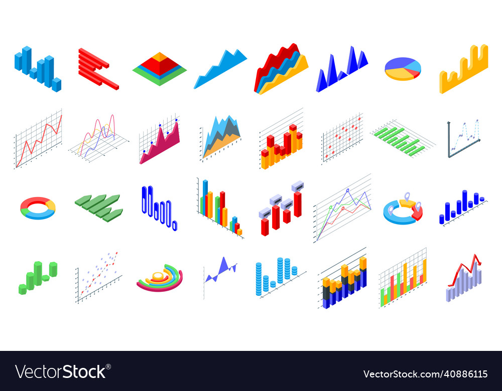 Regression icons set isometric style Vector Image Regression icons set isometric style