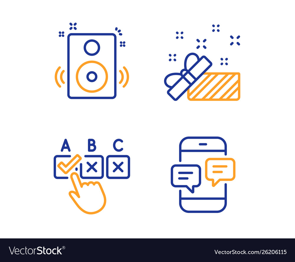 Speakers correct checkbox and present icons set vector image Speakers correct checkbox and present icons set