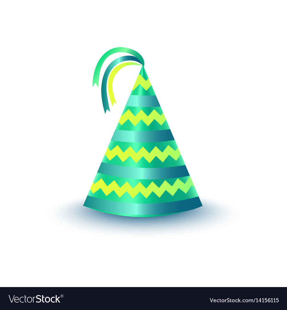 Striped green party hat with ribbons icon