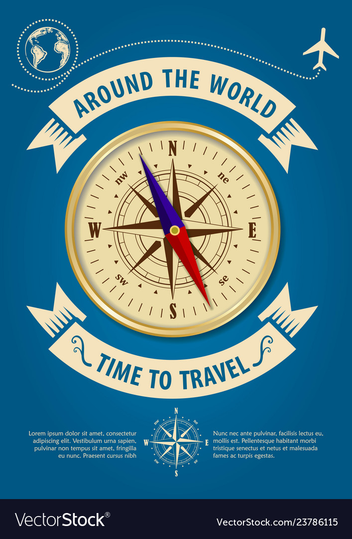 Time to travel banner or poster with compass