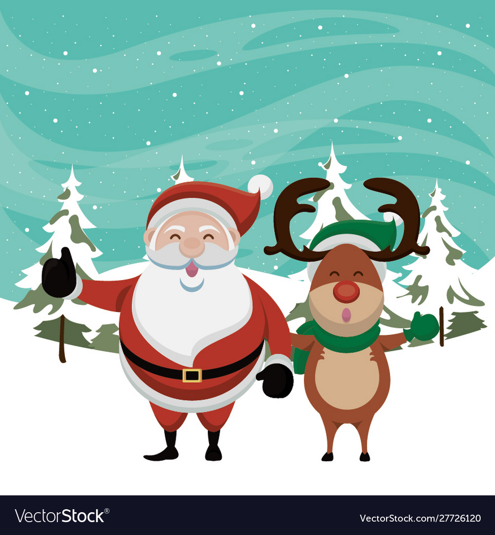 Christmas Snowscape Scene With Reindeer Character Vector Image