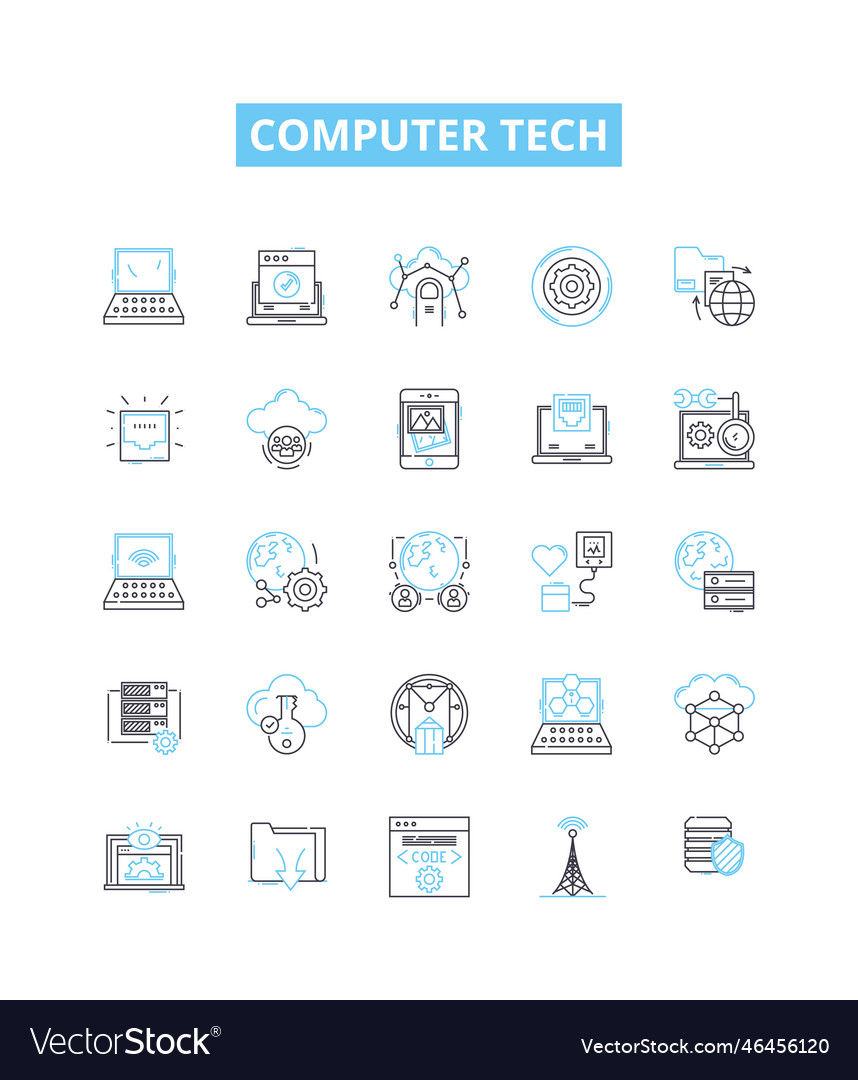 Computer tech line icons set vector image Computer tech line icons set