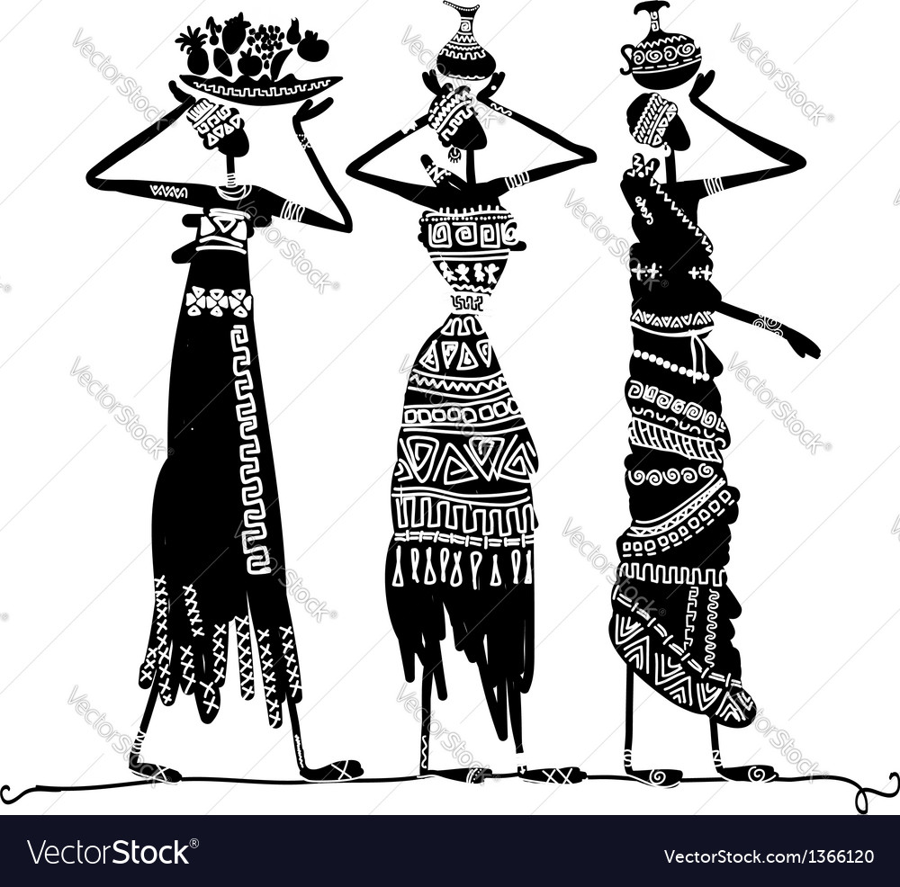 Hand drawn sketch of ethnic women with jugs