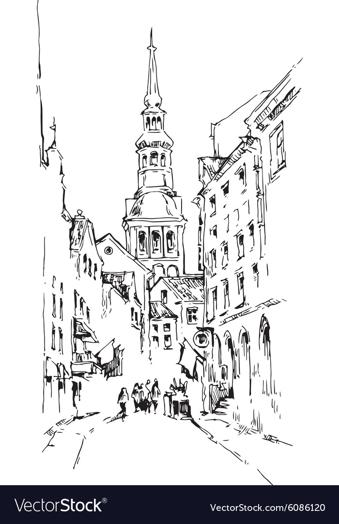 Hand made sketch of old street