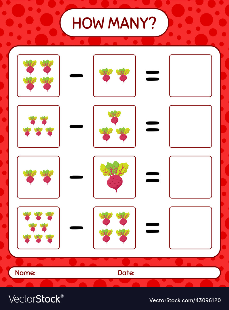 How many counting game with beet root worksheet