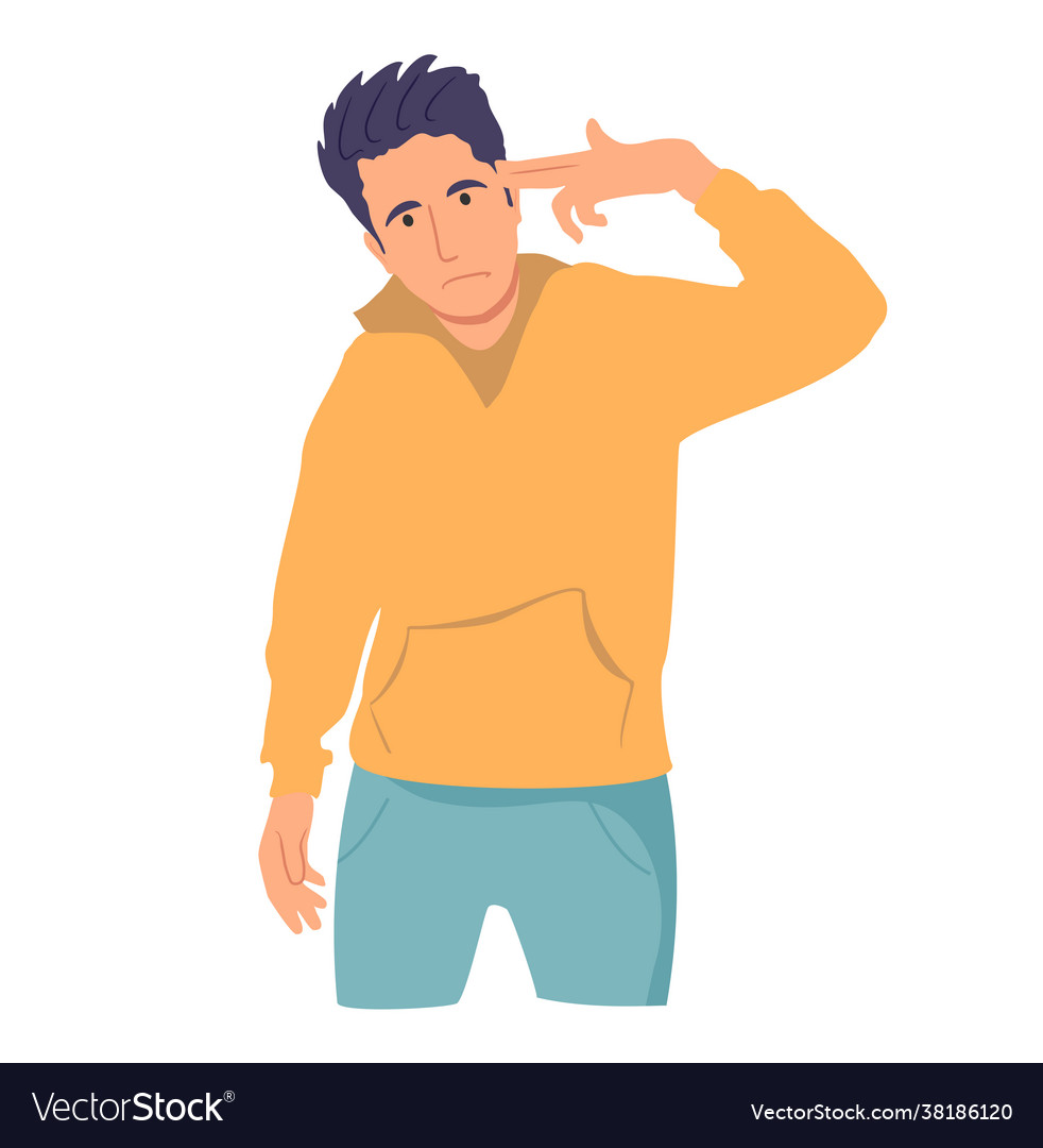 Man put an imaginary gun to his head boy shoot Vector Image