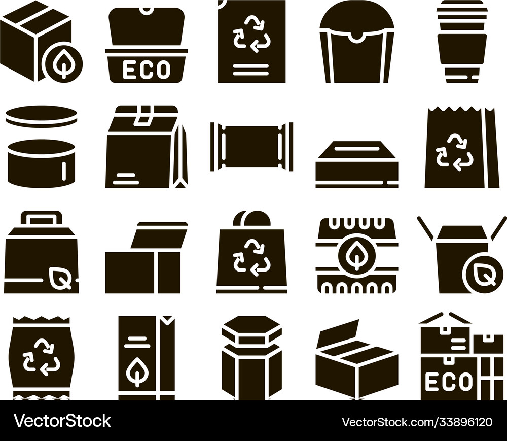 Packaging collection elements icons set Royalty Free Vector