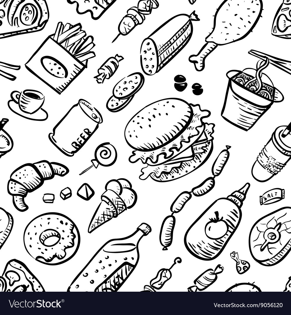 Seamless pattern with fast food products Vector Image