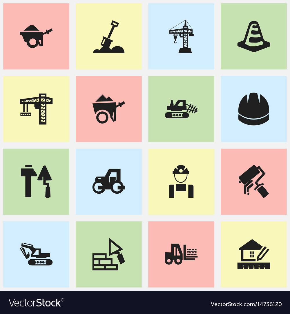 Set of 16 editable building icons includes