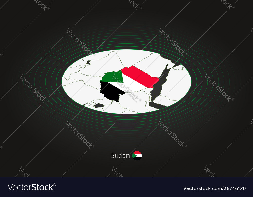 Sudan map in dark color oval with neighboring Vector Image Sudan map in dark color oval with neighboring