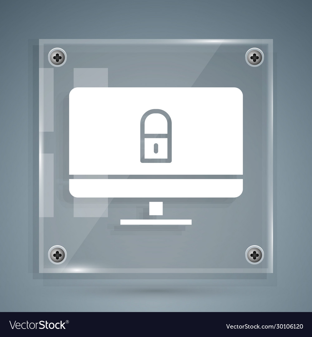 White lock on computer monitor screen icon vector image White lock on computer monitor screen icon
