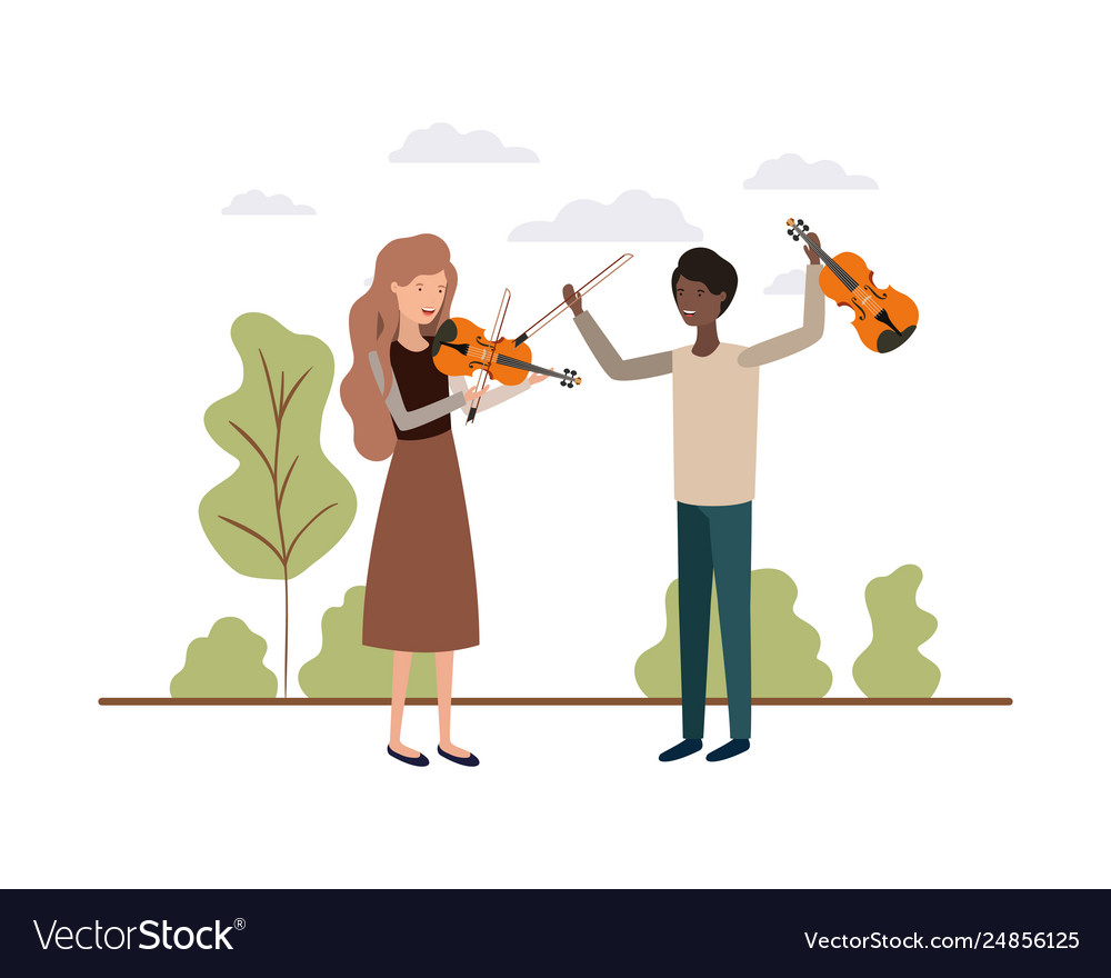 Couple with musical instruments in landscape Vector Image