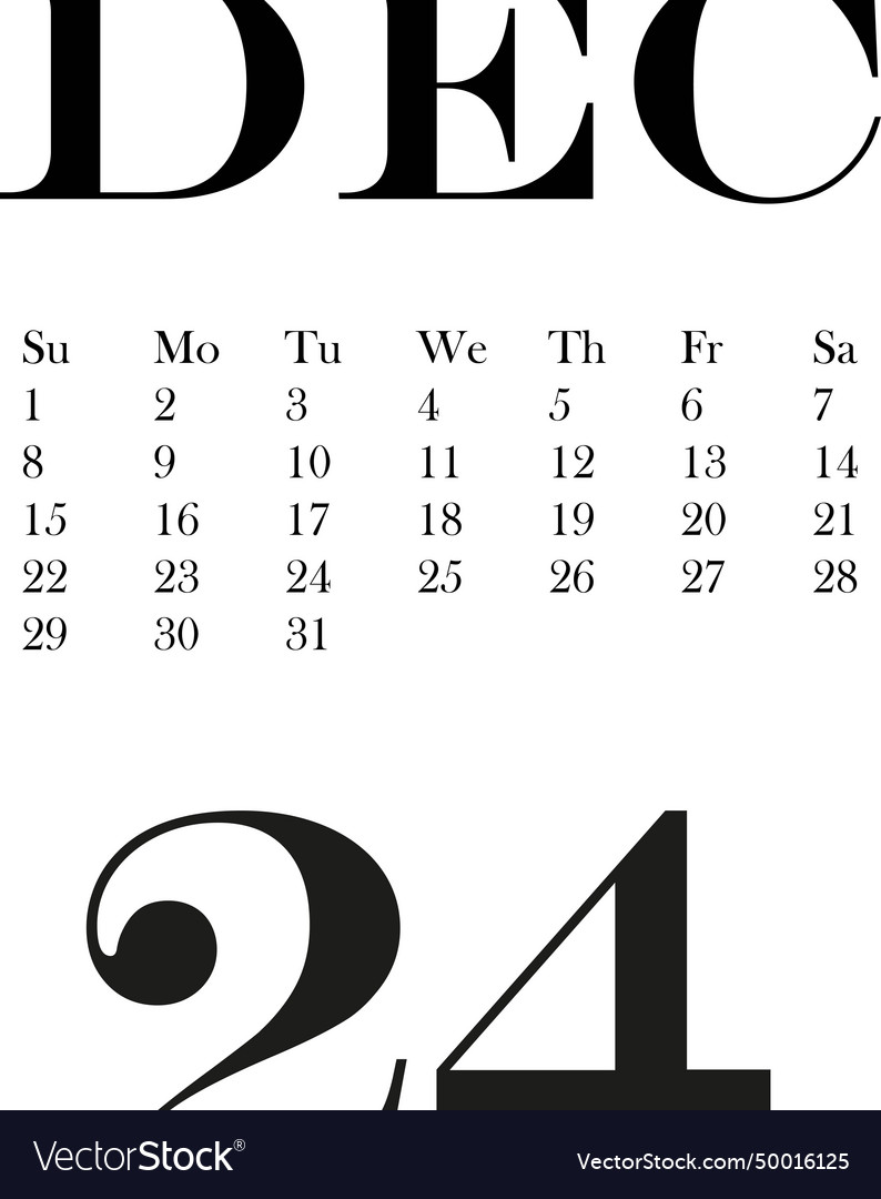 Dec calendar Royalty Free Vector Image - VectorStock