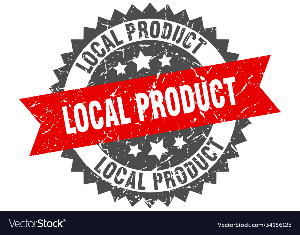 Local product stamp grunge round sign with ribbon