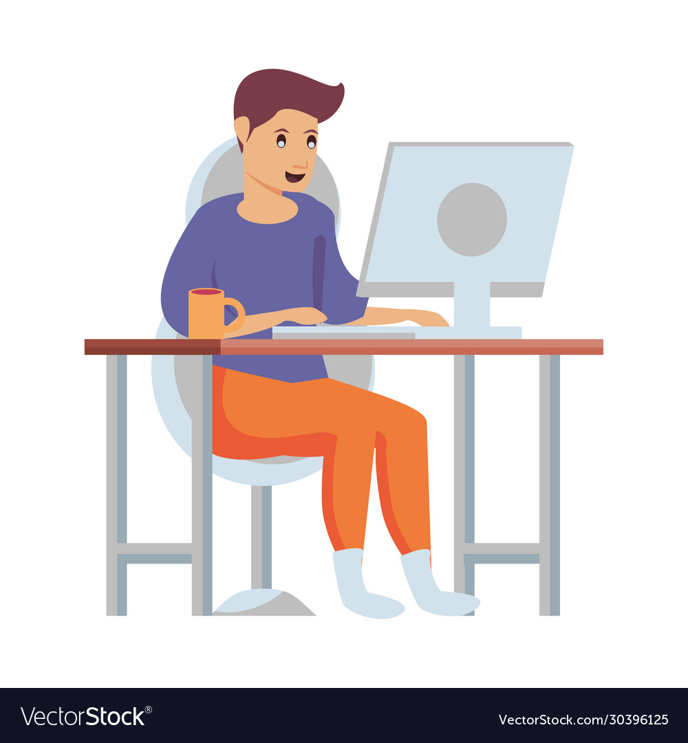 Man using desktop work at home vector image Man using desktop work at home
