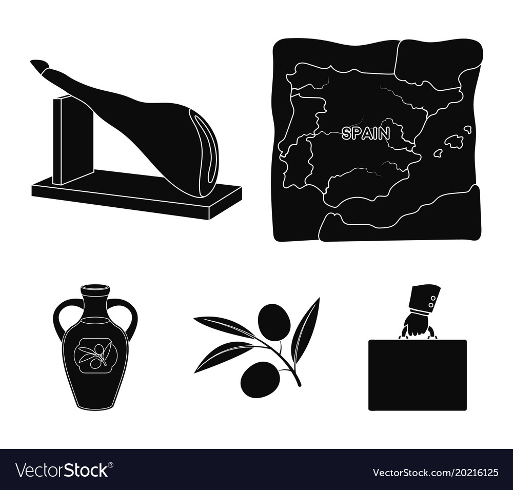 Map Of Spain Jamon National Dish Olives On A Vector Image