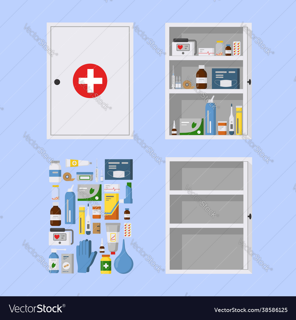 Medicine cabinet with open and closed door set