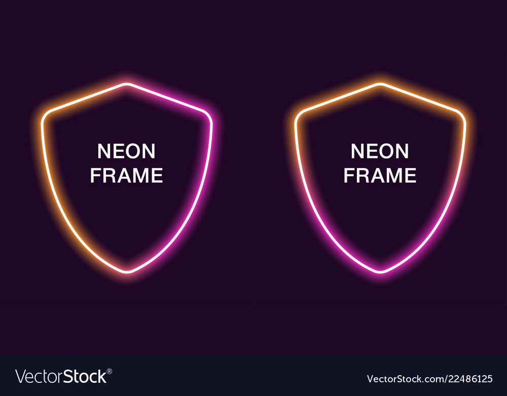 Neon frame in shield shape template Royalty Free Vector