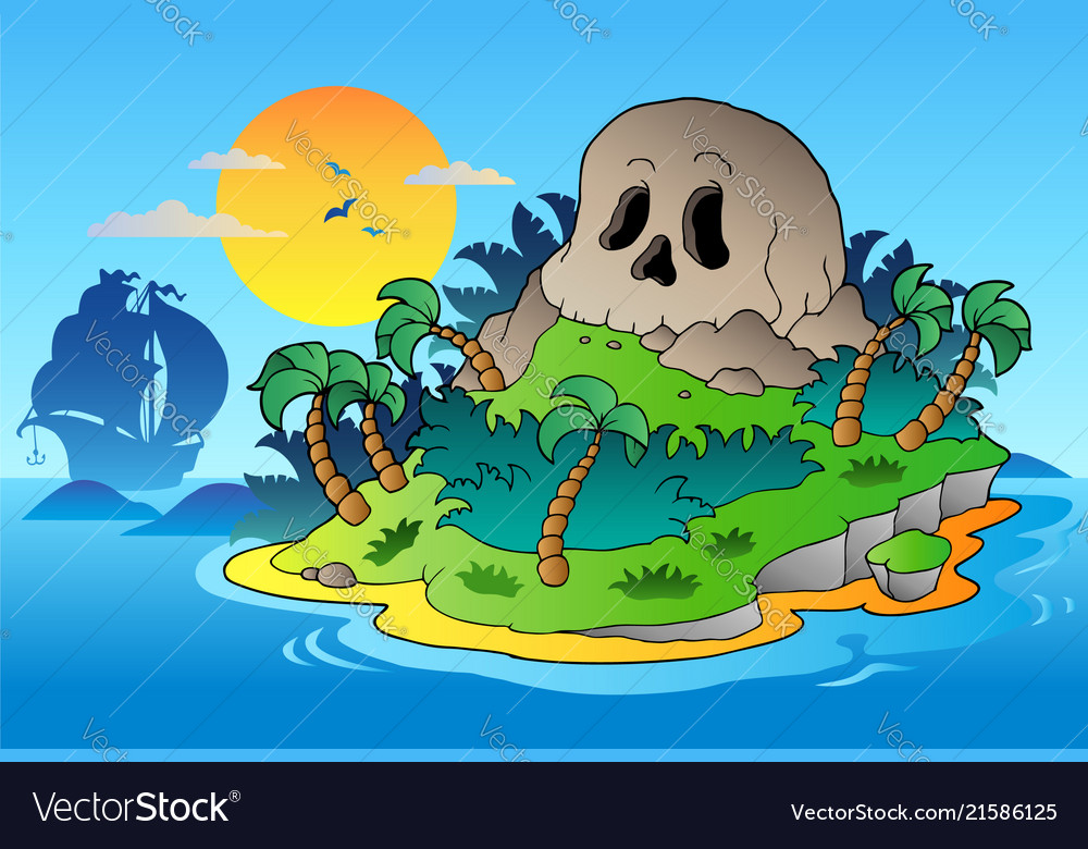 Premium Vector, Treasure map of island with skull shape