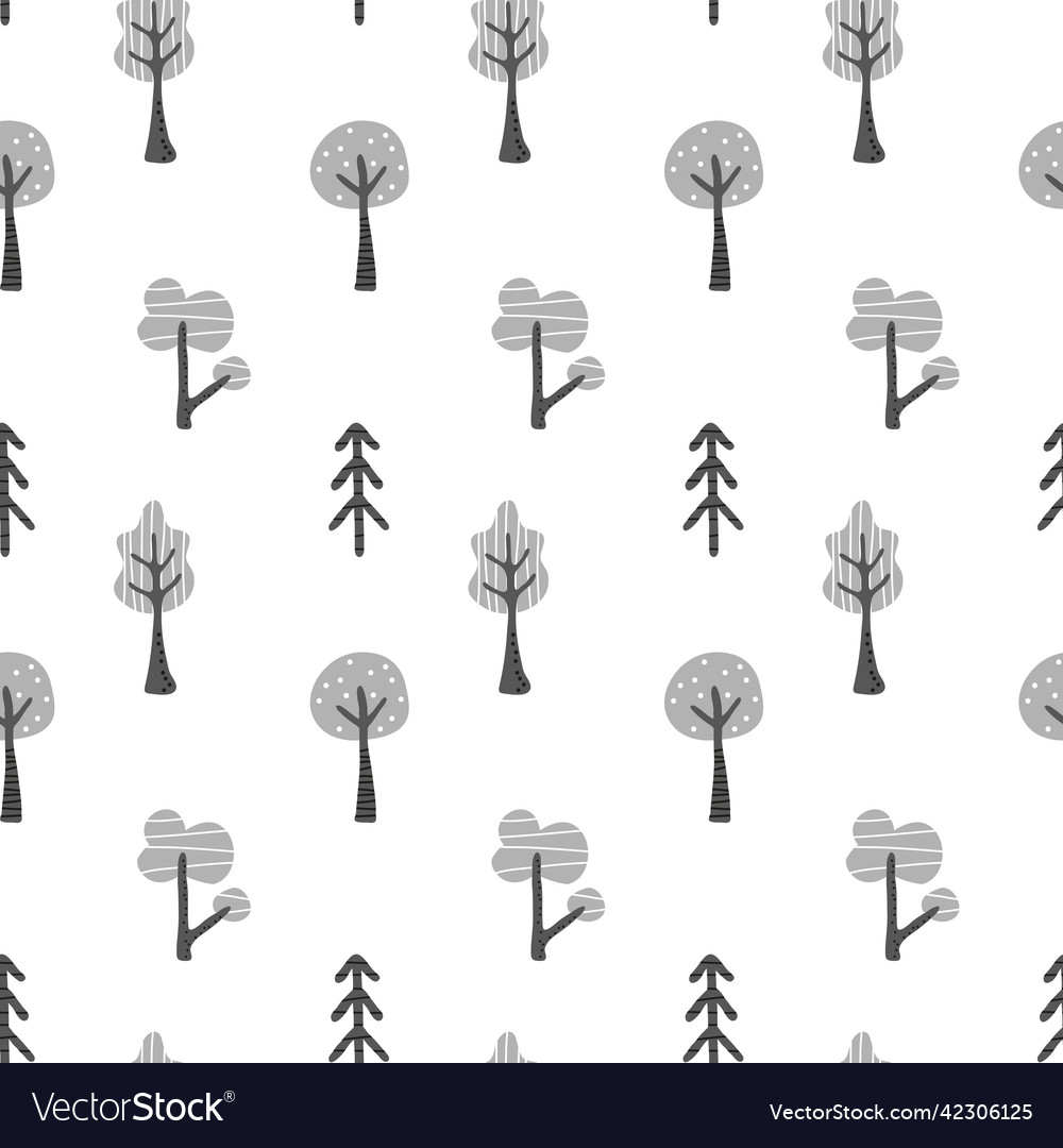 Seamless pattern with doodle trees vector image Seamless pattern with doodle trees