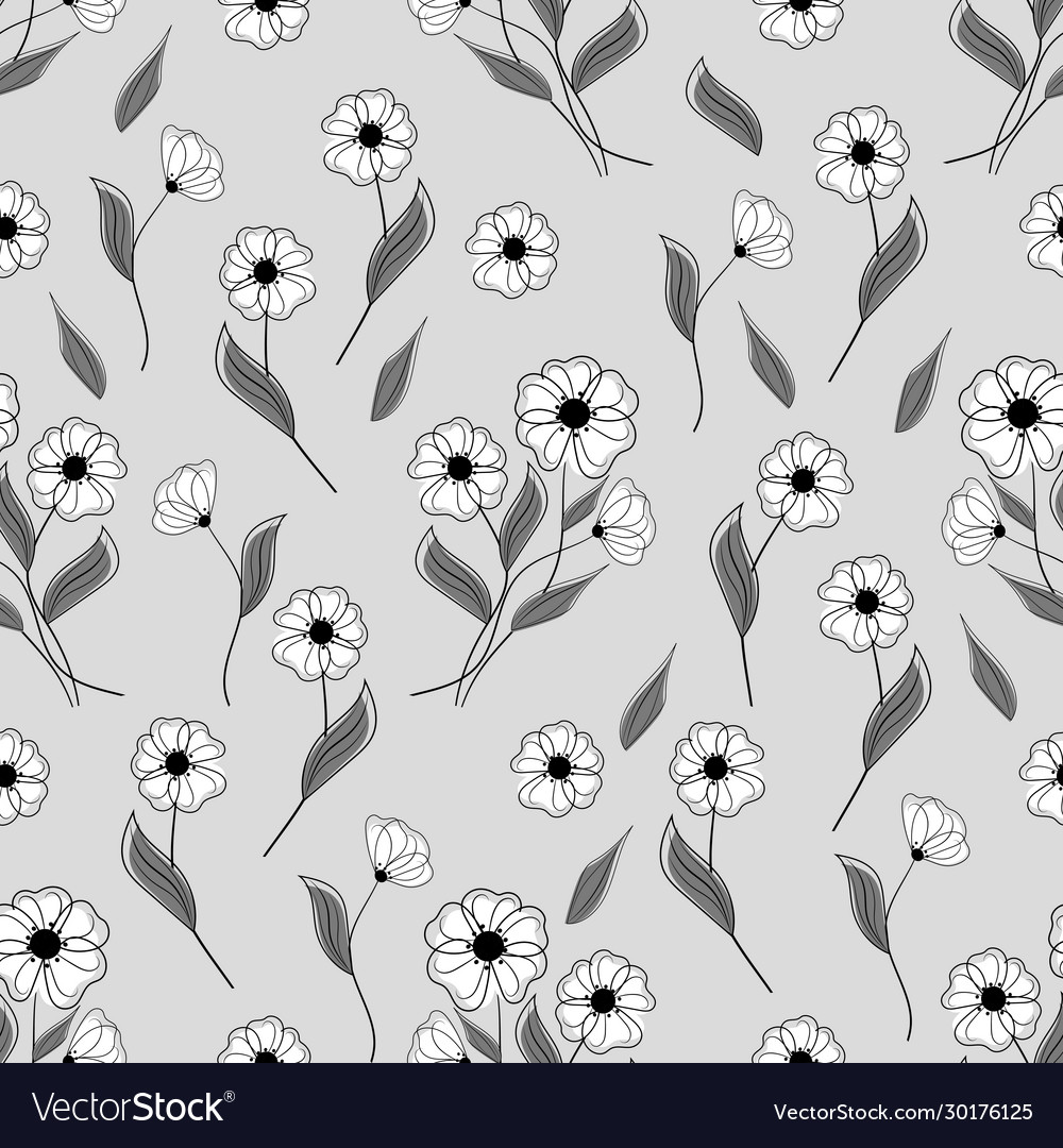 Seamless pattern with white flowers on gray