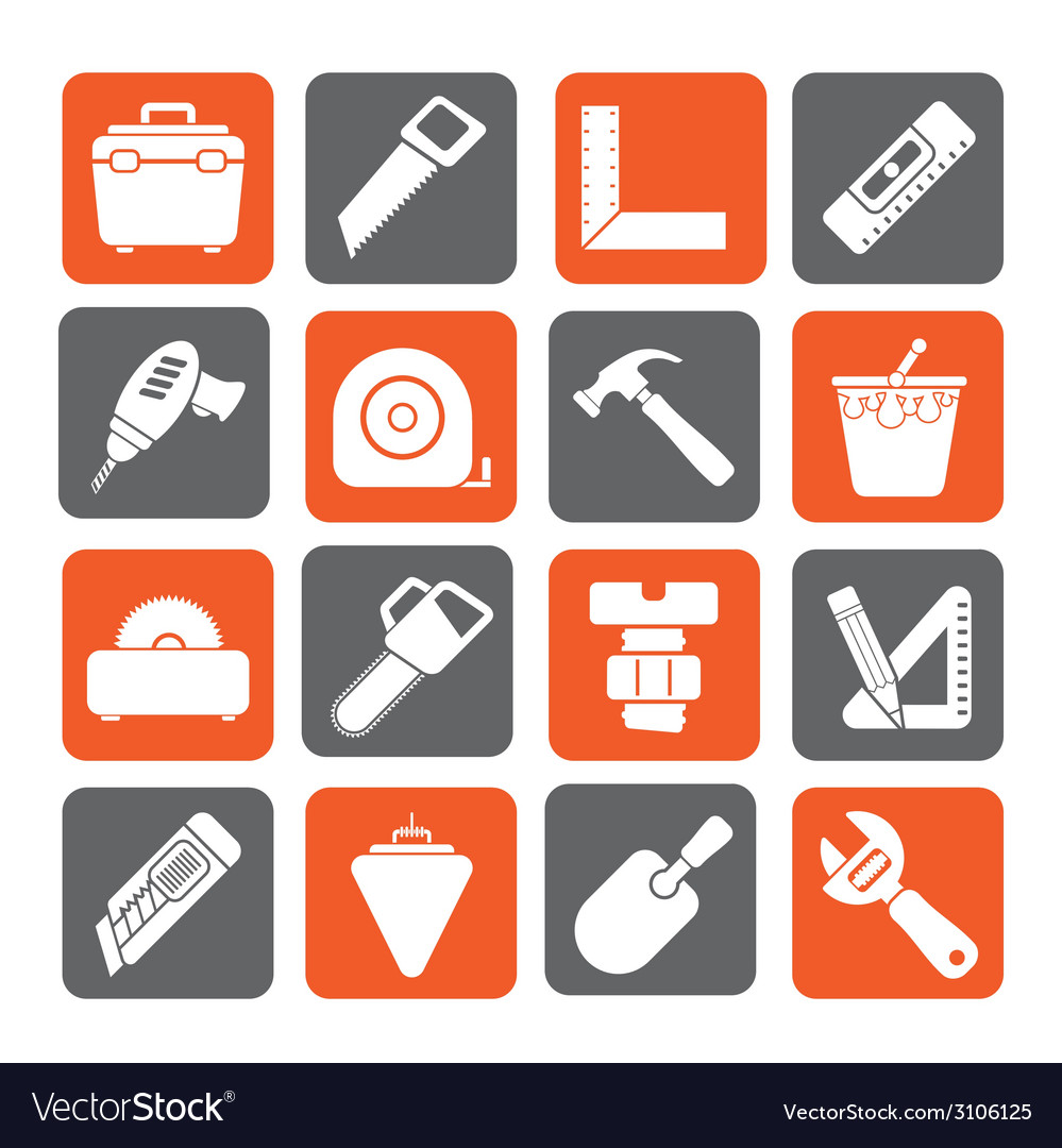 Silhouette construction objects and tools icons