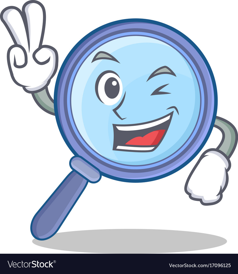 Two finger magnifying glass character cartoon Vector Image
